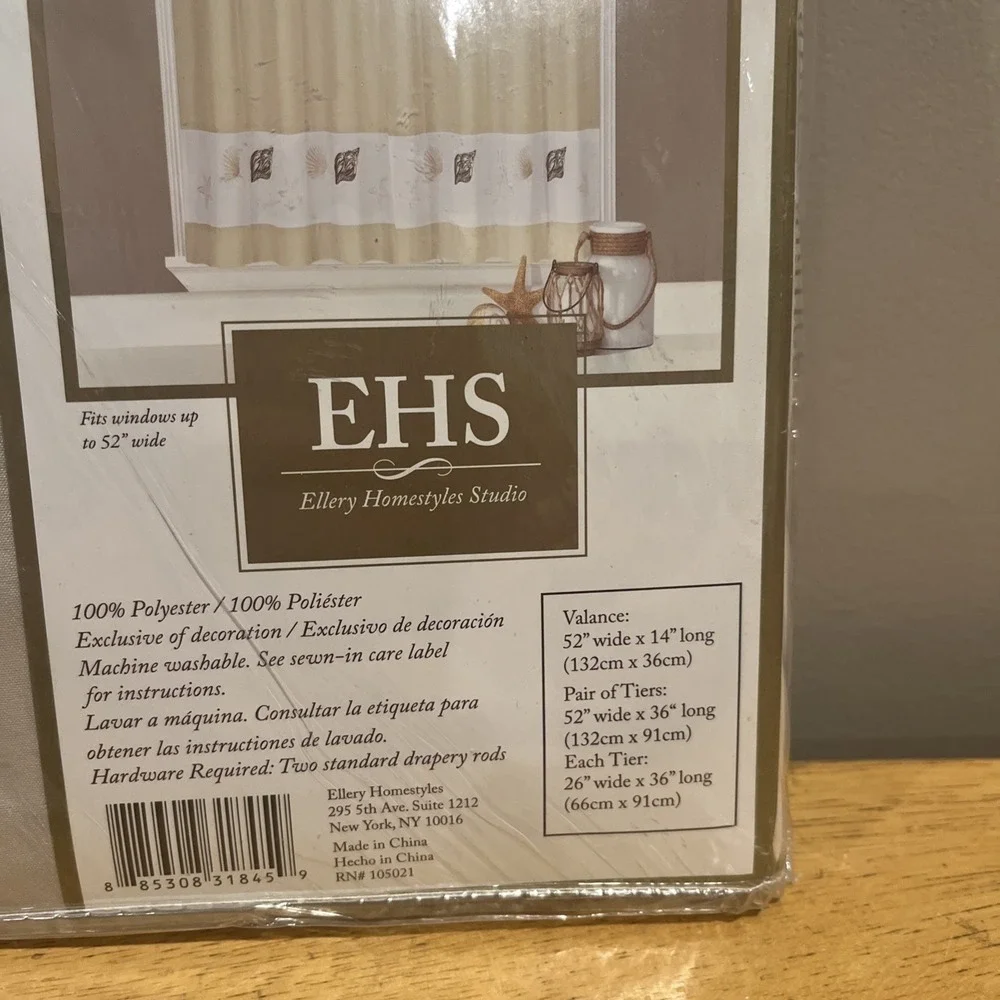 Ellery‎ Homestyles 36 inch Tiers Valance Curtain Set Embroidered Seashells Beach
